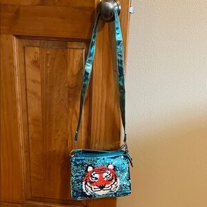 Source Unknown Sequin Tiger Crossbody Bag - Teal